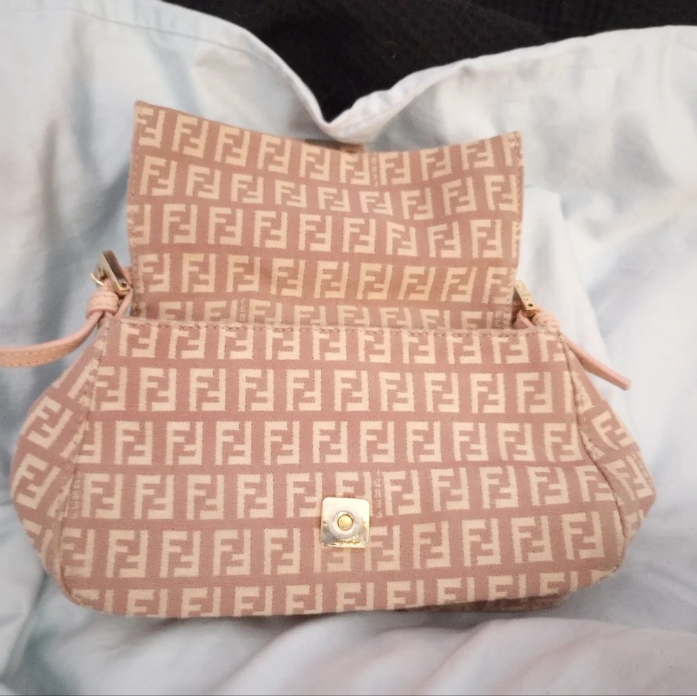 Fendi Beige and Cream FF Logo Shoulder Bag with Gold Hardware - Picture 8 of 15